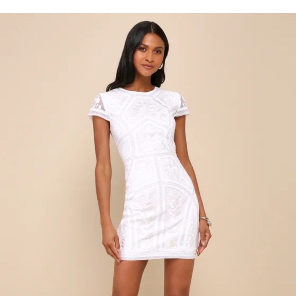 Lulus Spread Your Shine White Sequin Embroidered Bodycon Dress NWT (size S)